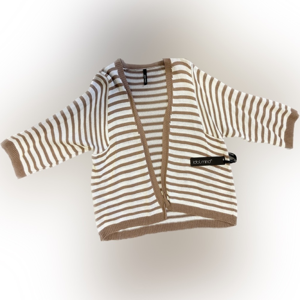 Striped cotton/viscose open weave crop cardigan.